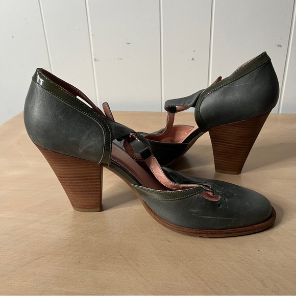 Miss Albright Retro Inspired Green Mary Jane Heels Cutouts Women's 10B - Picture 3 of 10